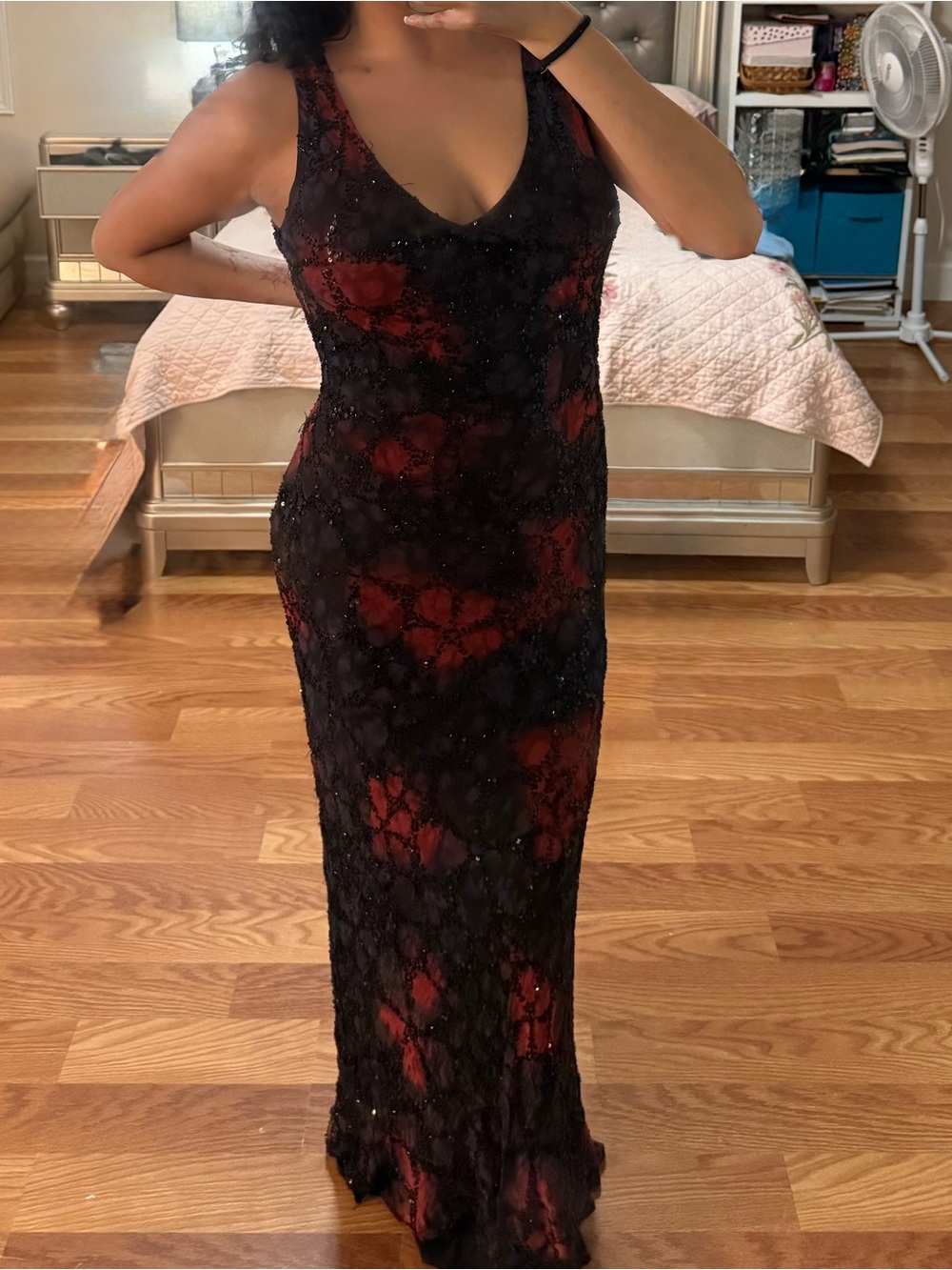 Sleeveless Silk Beaded Evening Dress with